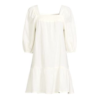 Scoop + A-Line Short Dress With Puff Sleeves