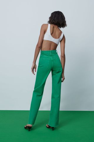 Zara + Solid Color Full Length Wide Leg Jeans