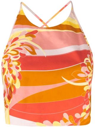 Emilio Pucci + Abstract Print Lace-Up Back Cropped Top