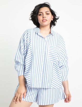 Eloquii + Striped Button Up Shirt