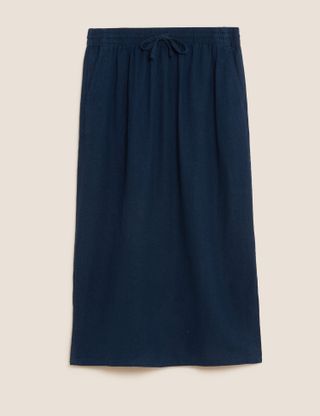 M&S Collection + Linen Blend Midi Skirt