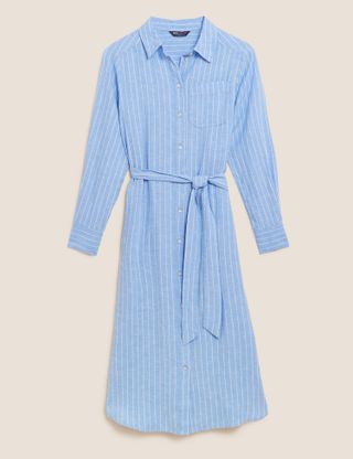 M&S Collection + Linen Stripe Midi Shirt Dress
