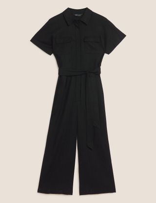 M&S Collection + Linen Blend Belted Jumpsuit