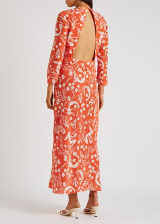 Rixo + Rose Printed Silk Crepe De Chine Maxi Dress