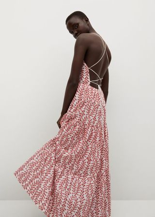 Mango + Embroidered Open Back Dress