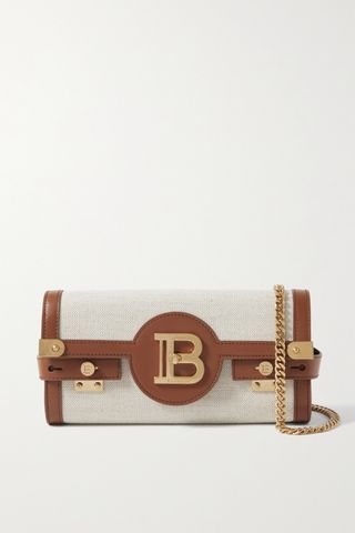 Balmain + B-Buzz 23 Leather-Trimmed Canvas Shoulder Bag