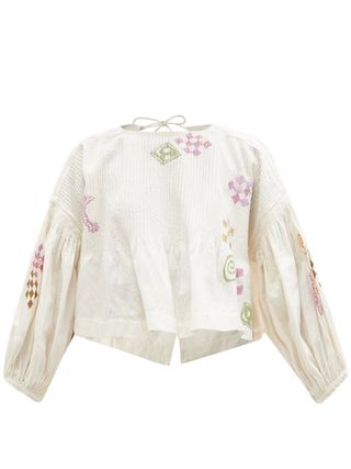 Story Mfg + Mon Embroidered Organic Cotton-Blend Top