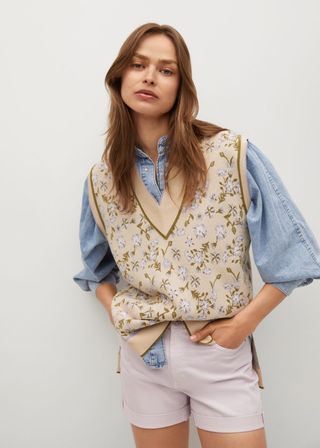 Mango + Floral-Print Knitted Vest