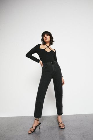 Warehouse + Strappy Tie Neck Long Sleeve Top