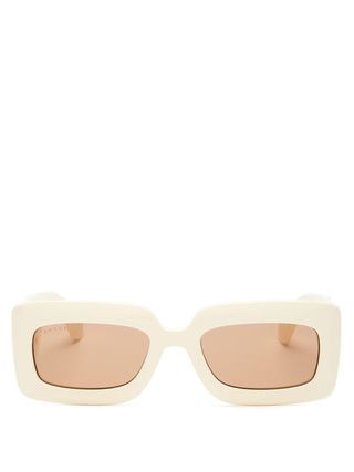 Gucci + GG-Logo Quilted Rectangular Acetate Sunglasses