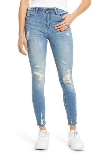 Hidden Jeans + Distressed High Waist Ankle Skinny Jeans