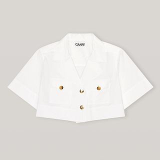 Ganni + Cotton Poplin Cropped Shirt
