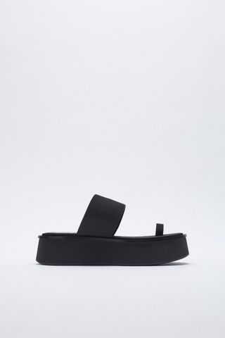 Zara + Low Heel Platform Sandals With Toe Loop