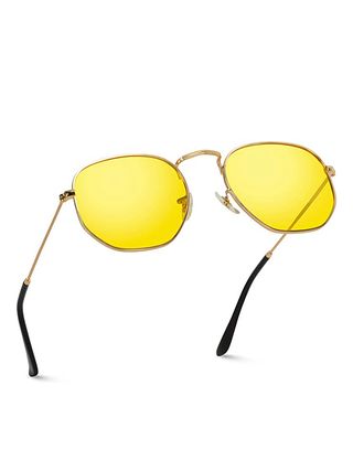 Wearme Pro + Geometric Round Gold Frame Retro Sunglasses