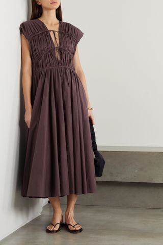 Tove + Ceres Tie-Detailed Gathered Organic Cotton Dress