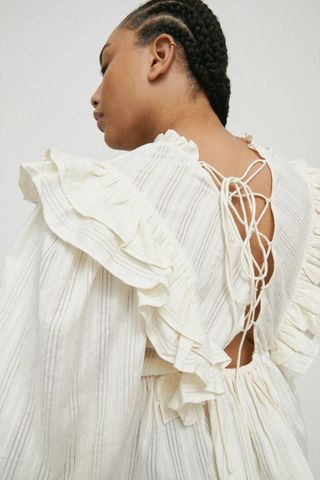 Warehouse + Plus Frill Front Lace Up Back Blouse