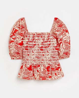River Island + Plus Red Printed Shirred Blouse