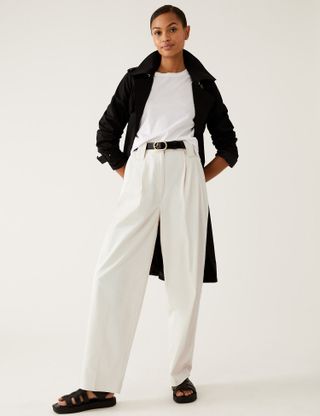 M&S Collection + Tencel™ Rich Pleated Straight Leg Trousers