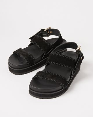 Oliver Bonas + Whipstitch Black Suede Leather Flatform Sandals