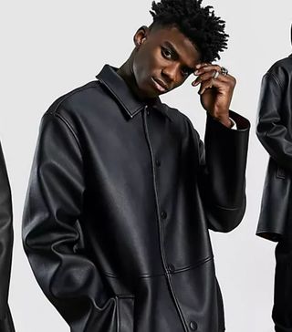ASOS + Heavyweight Trench Coat in Faux Leather
