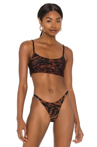 Koral + Gal Reversible Bikini Top in Brown Cheetara & Black