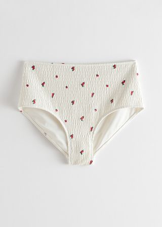 & Other Stories + Smocked Floral Embroidery Bikini Bottoms
