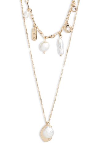 Halogen + Pearl & Crystal Station Layered Necklace