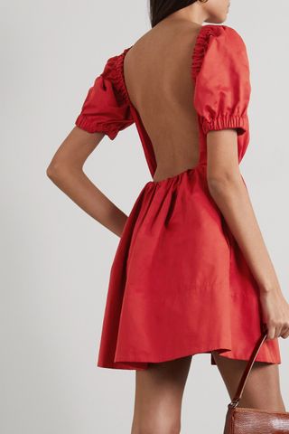 Staud + Alix Open-Back Cotton-Blend Faille Mini Dress
