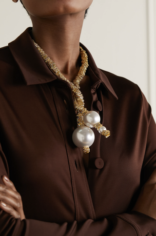 Pearl Octopuss.y + Golden Snake Convertible Gold-Plated, Crystal, and Faux Pearl Necklace