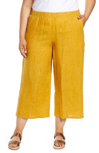 Eileen Fisher + Organic Linen Crop Wide Leg Pants