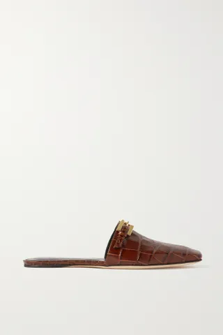 BY FAR + Rado buckled croc-effect leather slippers