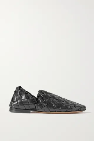 Bottega Venetta + Intrecciato Leather Collapsible-Heel Loafers