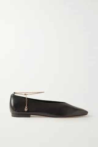 Porte & Paire + Chain-embellished leather ballet flats