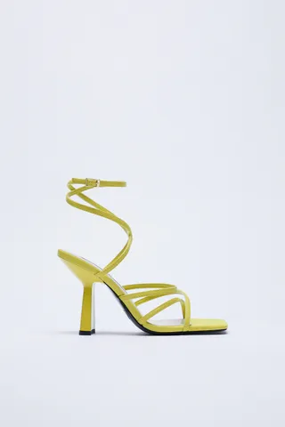 Zara + Strappy Wide Heel Sandals