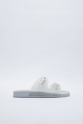 Zara + Rubberized Buckled Slide Sandals
