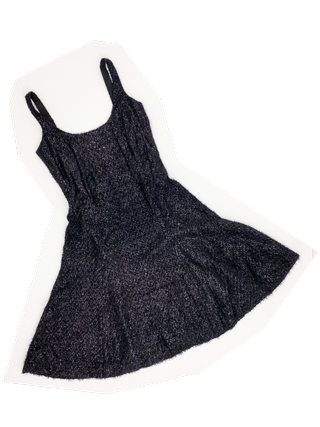 Stephen Sprouse + 80s Black Metallic Textured Dress