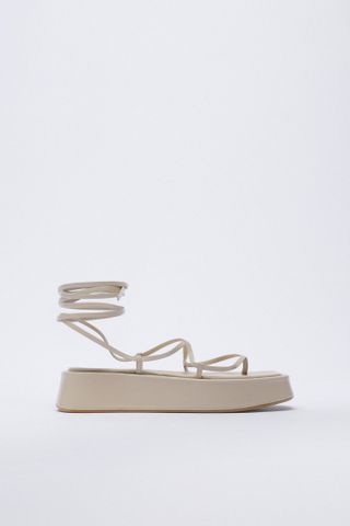 Zara + Tied Platform Leather Sandals