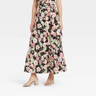 Who What Wear + Floral Print Wrap Maxi Skirt