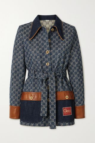 Gucci + Leather-Trimmed Organic Denim-Jacquard Jacket