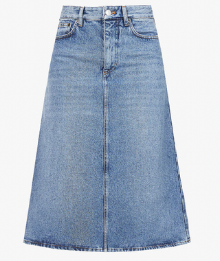 Balenciaga + A-Line High-Rise Denim Midi Skirt