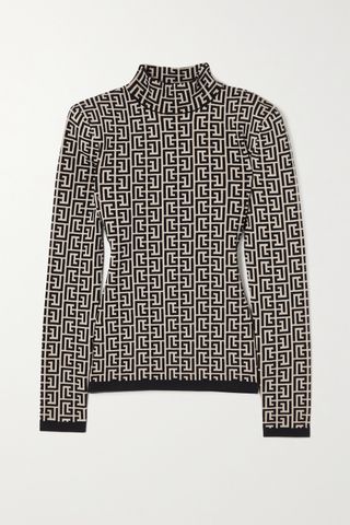 Balmain + Jacquard-Knit Turtleneck Sweater