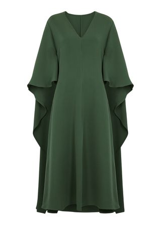 Valentino + Forest Green Cape-Effect Silk Dress