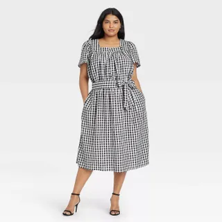 Who What Wear + Puff Short Sleeve Dress in Gingham