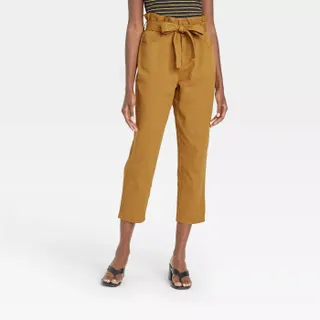 Who What Wear + Ankle Length Paperbag Trousers in Dried Tobacco