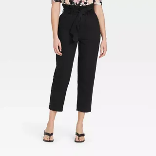 Who What Wear + Ankle Length Paperbag Trousers in Black