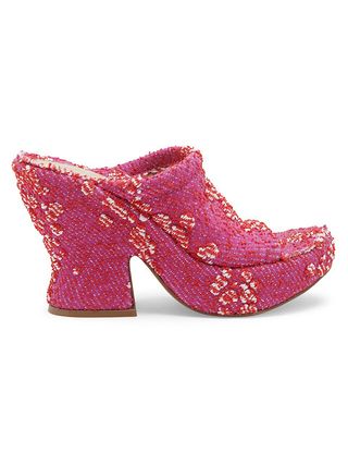 Bottega Veneta + Wedge Bouclé Platform Peep-Toe Mules