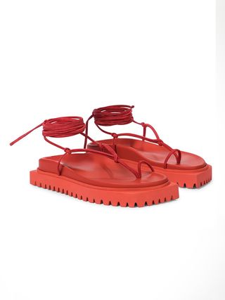 The Attico + Lace-Up Leather Thong Sandals