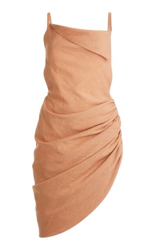 Jacquemus + Saudade Asymmetric Draped Hemp-Blend Mini Dress