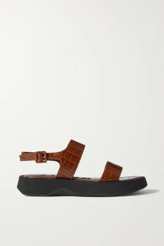 Staud + Nicky Croc-Effect Leather Slingback Platform Sandals