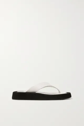 The Row + Ginza Two-Tone Leather and Suede Platform Flip Flops
